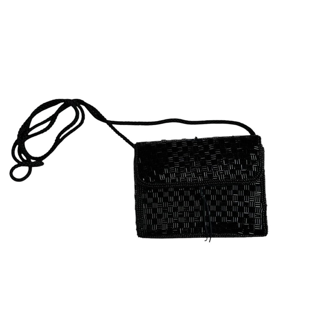 Alfred Sung‎ Handmade Glass Beaded Mini Bag Purse Black Vintage Handbag